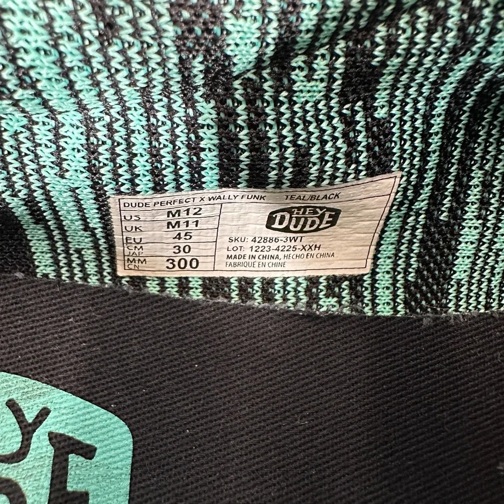 Hey Dude Dude Perfect x Wally Funk Men's 12 Teal Black‎ Slip-On Shoes 42886-3WT
